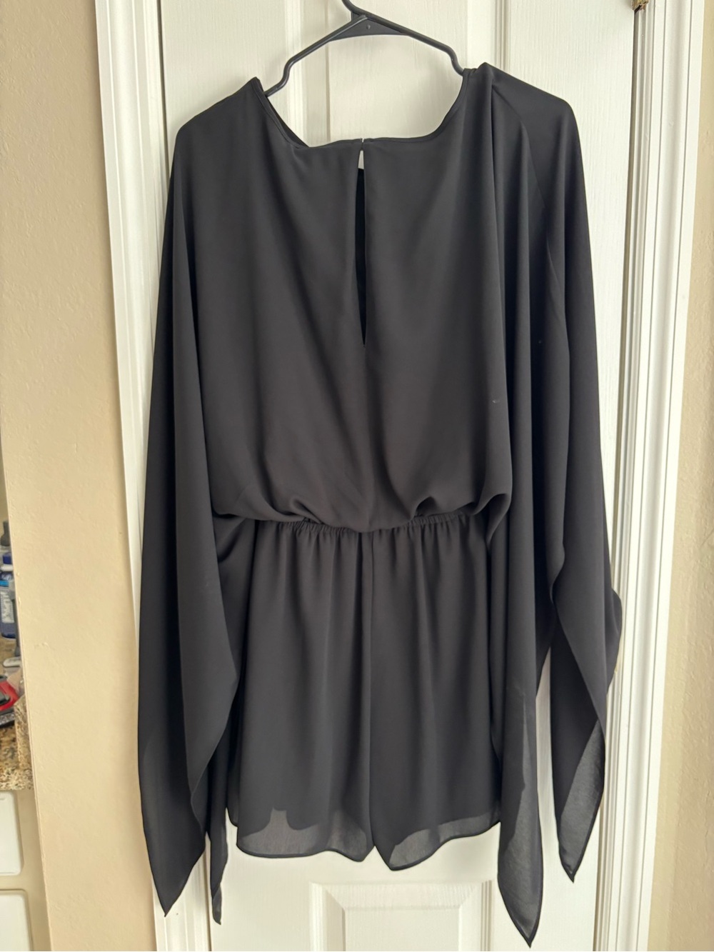 EXPRESS Women’s Black Long-Sleeve Waist-Detail Romper
